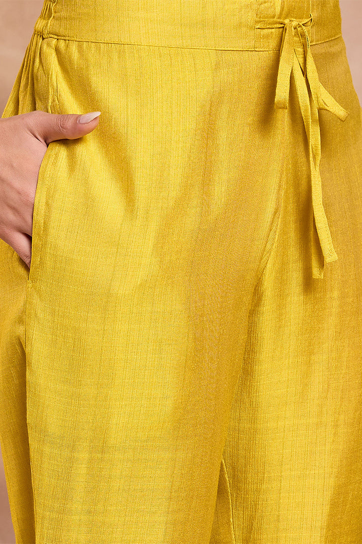 Yellow Poly Silk Floral Printed Straight Kurta Trouser With Dupatta | SHOBITAM