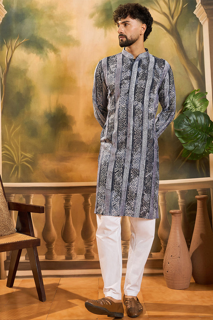 Blue Viscose Rayon Batik Printed Straight Kurta  | SHOBITAM