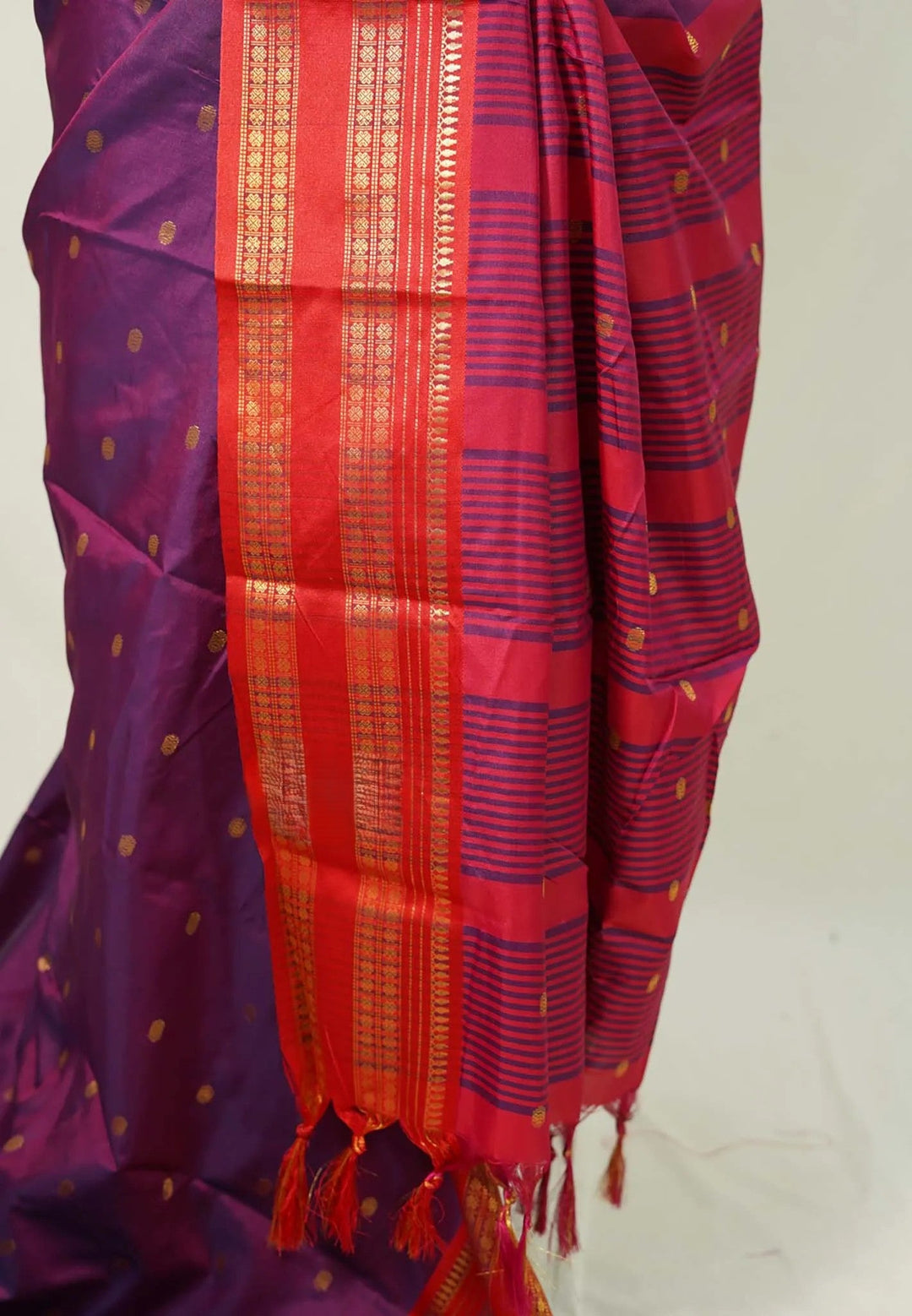 Jamuni Purple Semi Silk Gaadwal Saree with Rettapet Rudraksham Border  | SHOBITAM