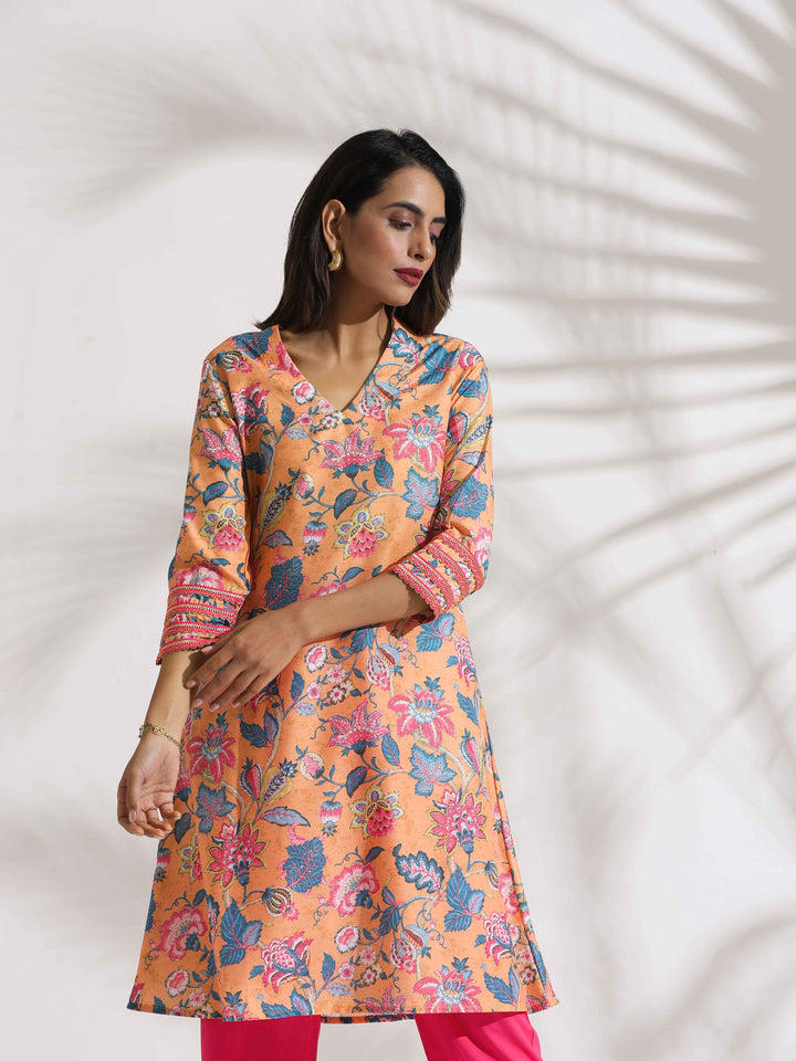 Orange Print Kurta Co-ord Set  | SHOBITAM