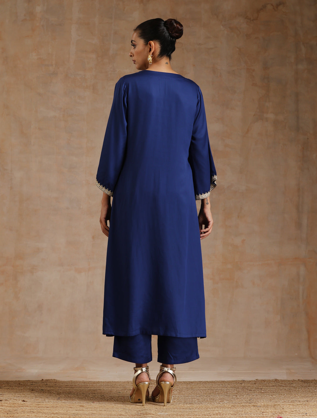 Midnight Blue Modal Satin Relax Kurta Set  | SHOBITAM
