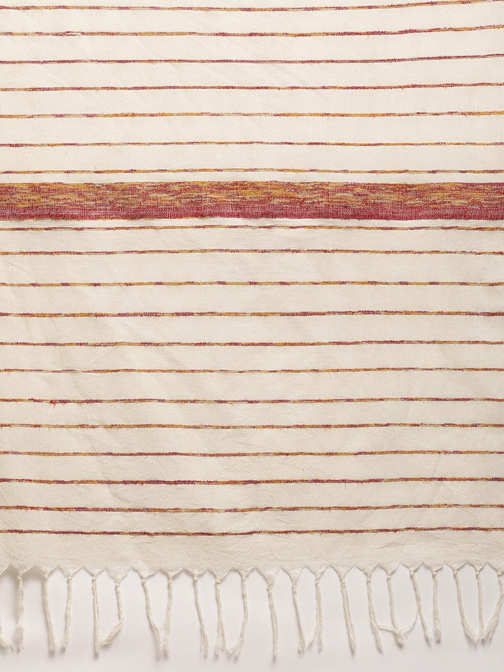Cream Floral Kantha Cotton Saree | SHOBITAM