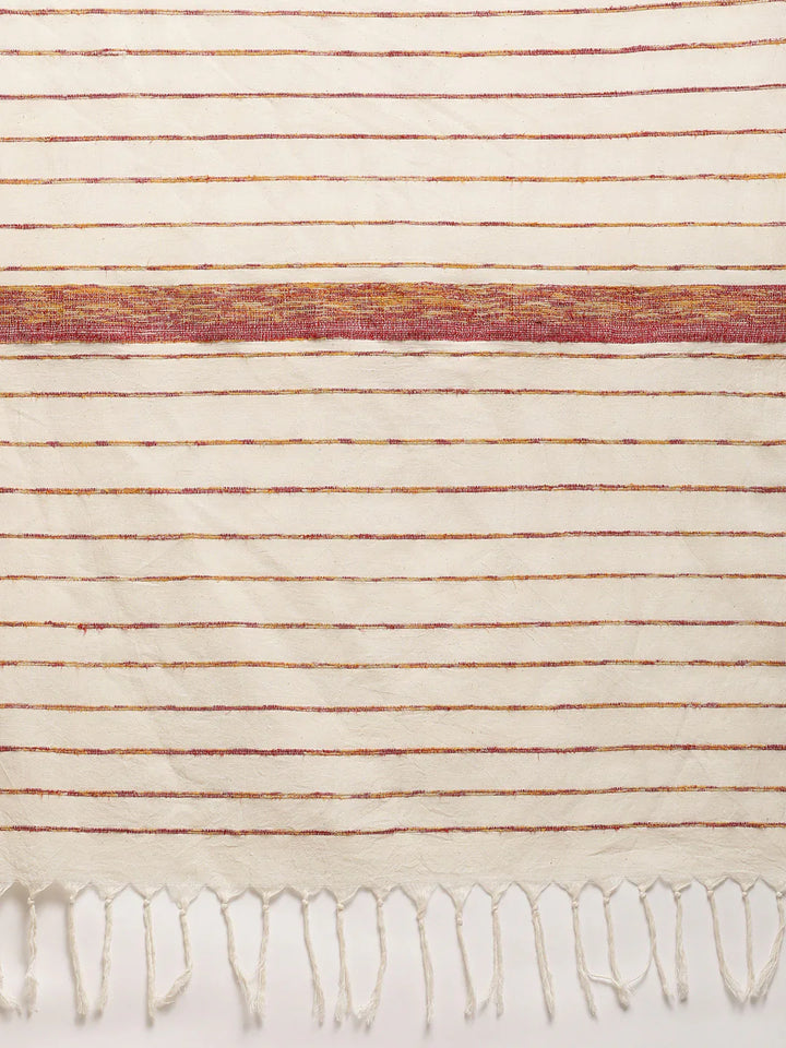 Cream Handloom Cotton Saree with Floral Kantha Embroidery Border