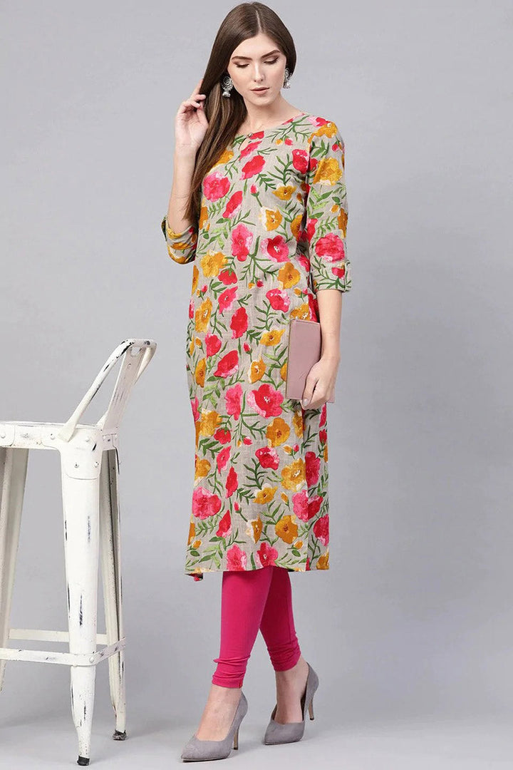 Printed Grey Rayon Blend Fabric Kurti | SHOBITAM