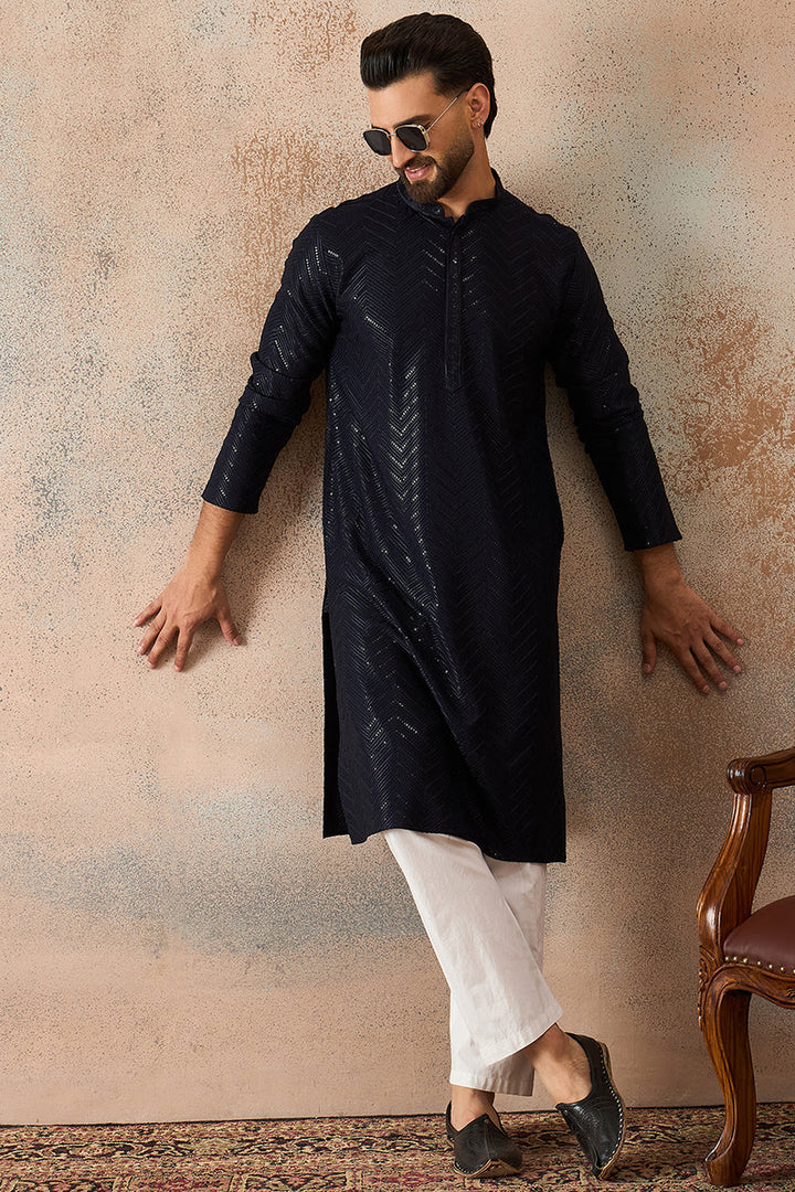 Blue Rayon Embroidered Straight Kurta | SHOBITAM