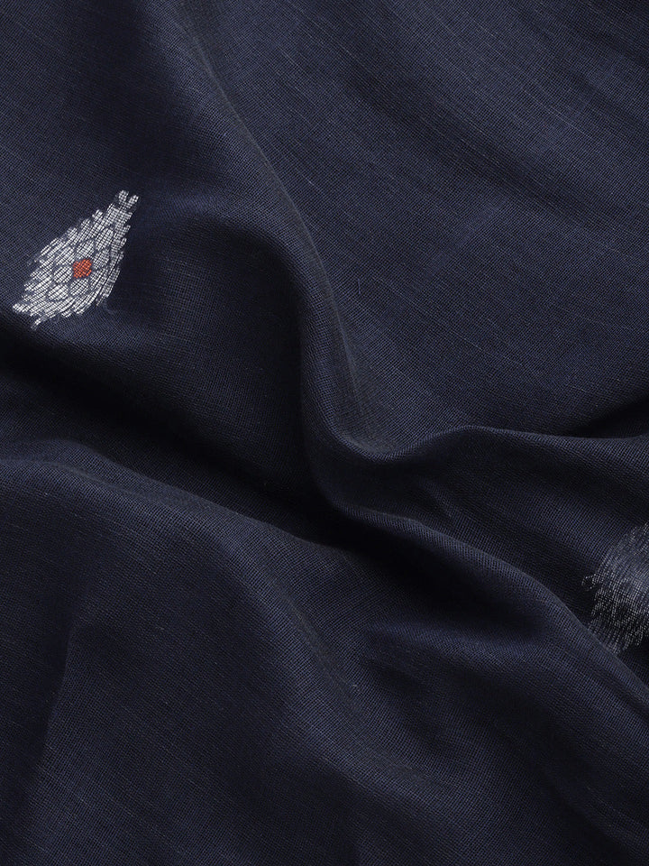 Navy & Orange Cotton Handloom Assamese Saree No Blouse Piece | SHOBITAM