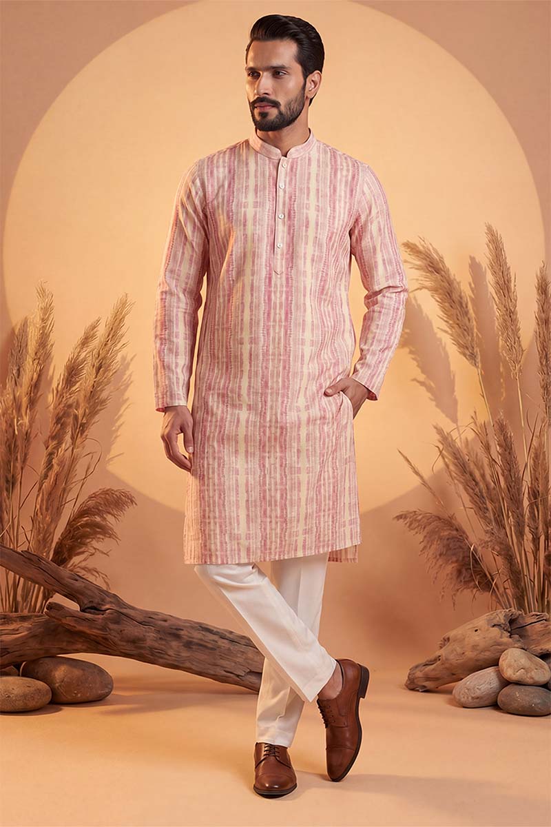 Mens Multi Silk Blend Abstract Printed Kurta With Trousers | SHOBITAM