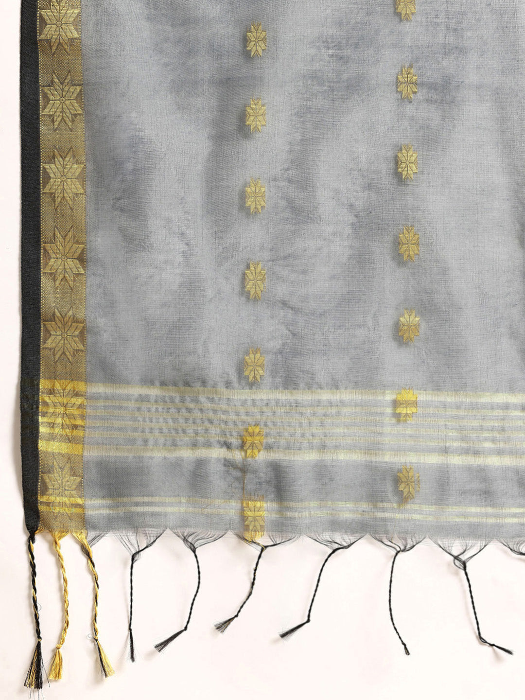Magenta & Grey Zari Buti Silk Cotton Saree with blouse piece | SHOBITAM