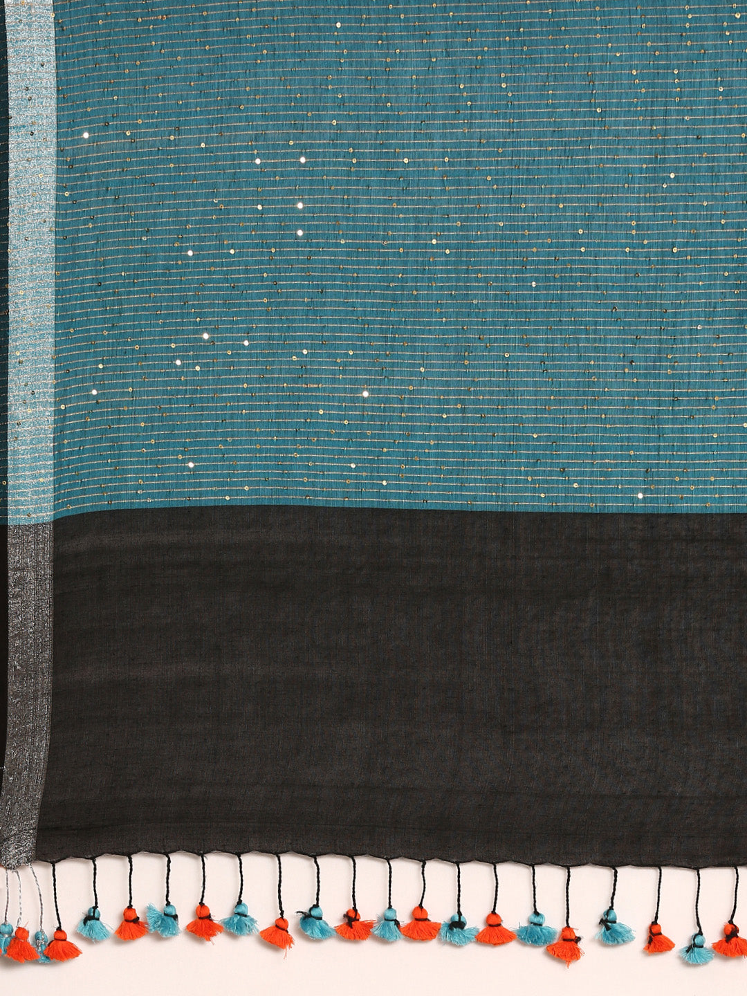 Burt Red Pure Cotton Handloom Sequins  Saree with Minimal Zari Border- No Blouse Piece