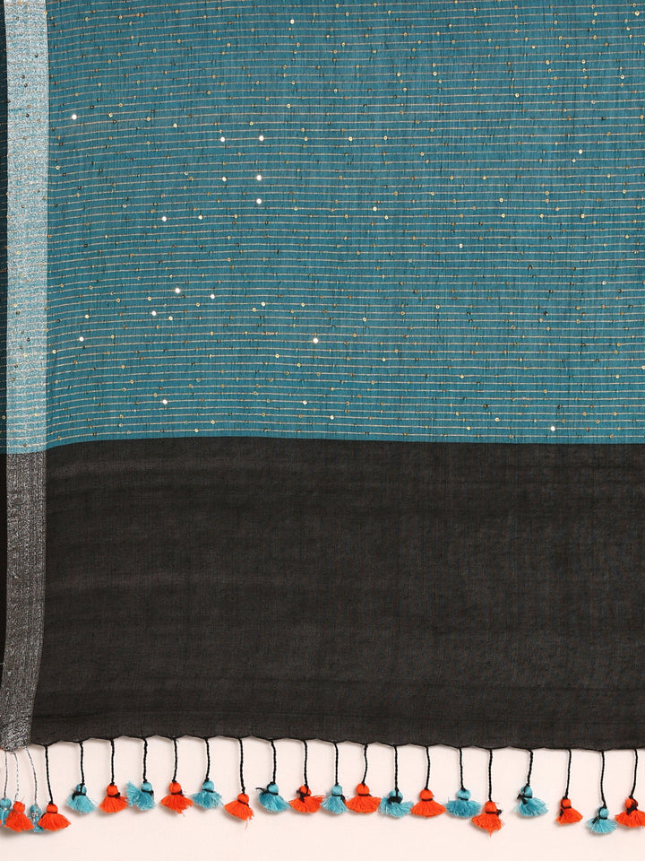 Burt Red Pure Cotton Handloom Sequins  Saree with Minimal Zari Border- No Blouse Piece