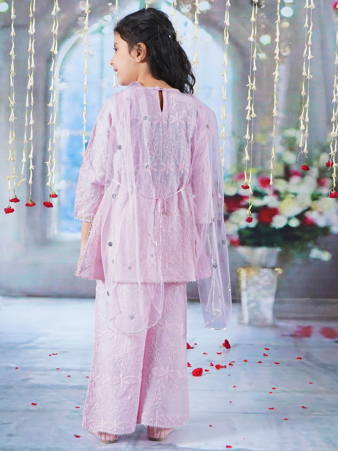 Diyara Floral Emboridery Kurta Plazzo Set - Pink | SHOBITAM