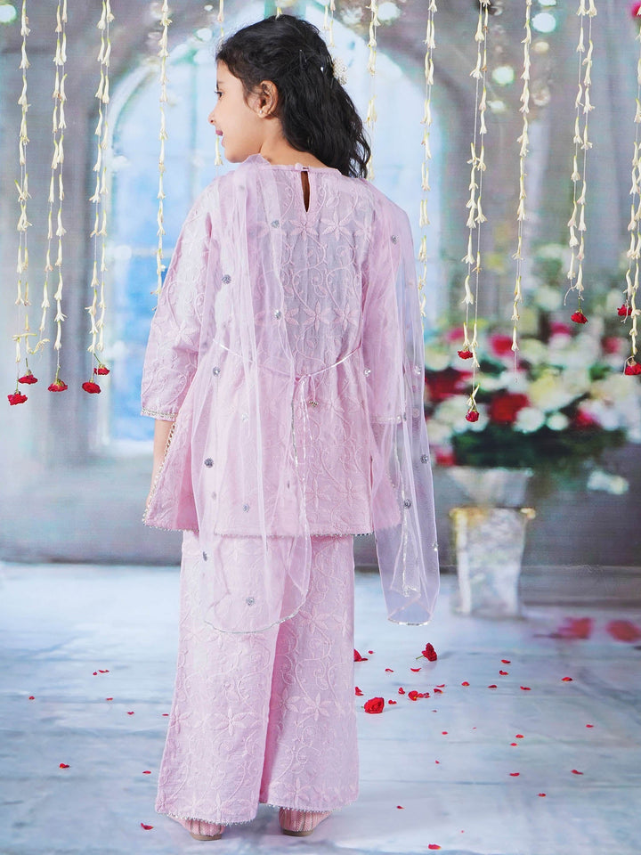 Diyara Floral Emboridery Kurta Plazzo Set - Pink | SHOBITAM