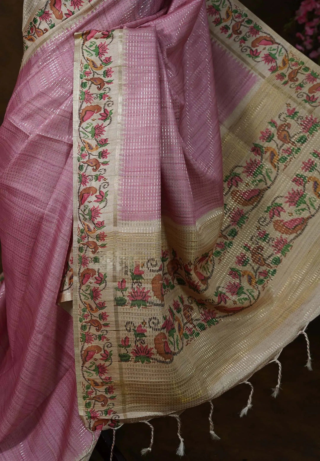 Muted Onion Pink Jute Silk Saree  | SHOBITAM