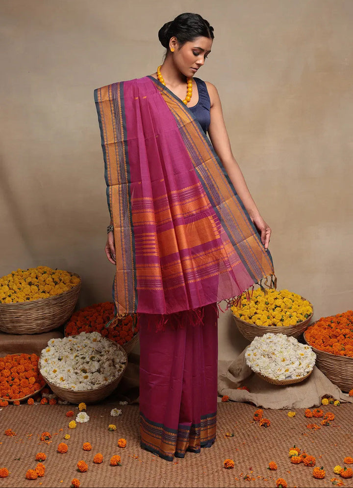 Pink Handloom Kanchi Cotton Saree | SHOBITAM