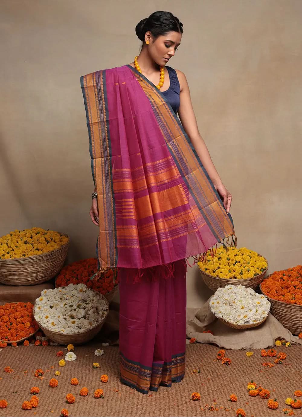 Pink Handloom Kanchi Cotton Saree | SHOBITAM