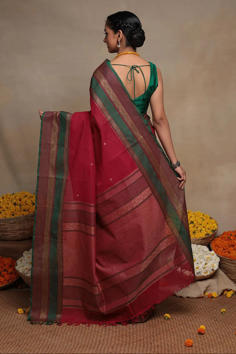 Handloom Rani Pure Cotton  Saree | SHOBITAM