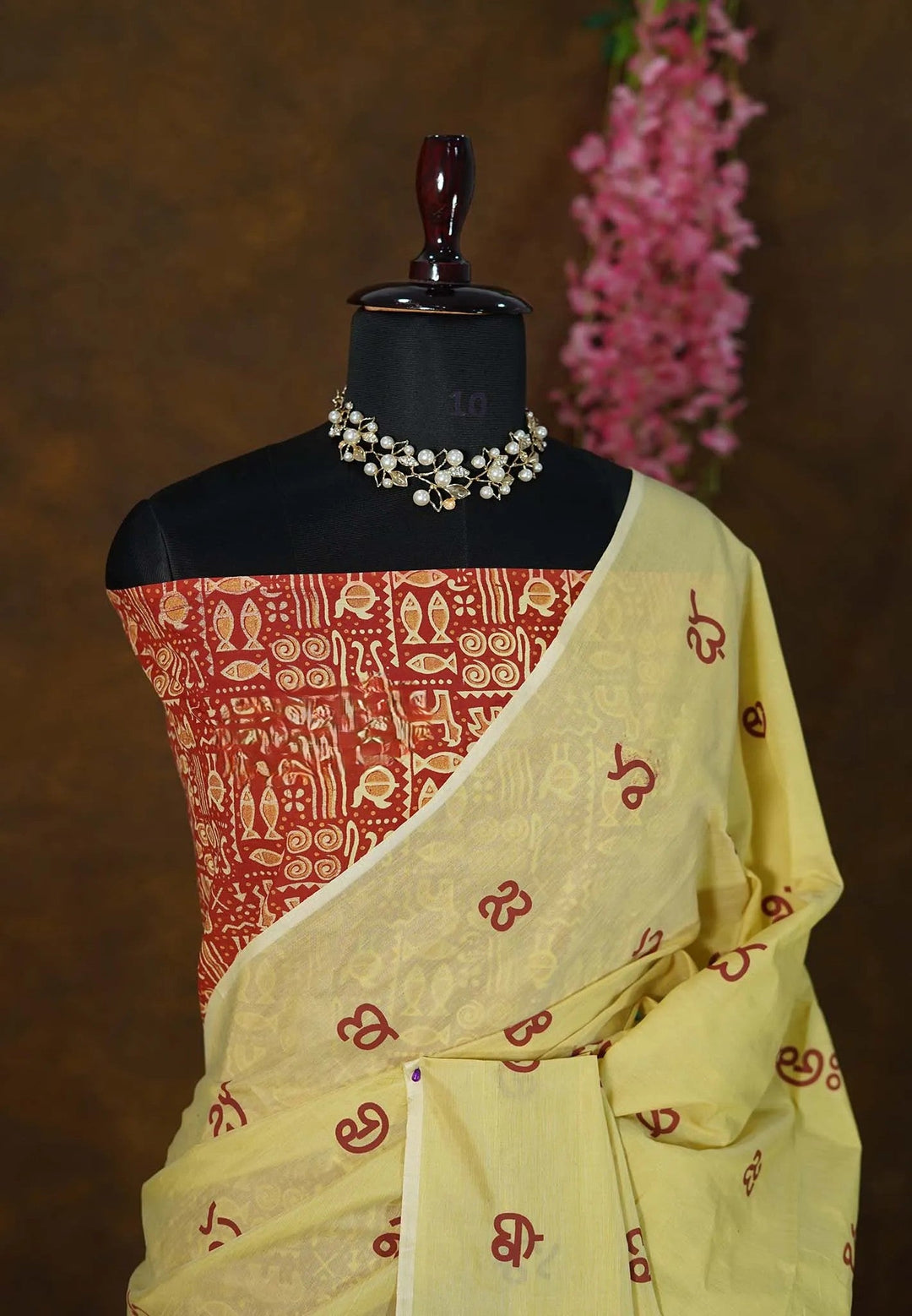 Pre-Order Dewy Yellow Telugu Letters Handblock Printed Bamboo Cotton  | SHOBITAM