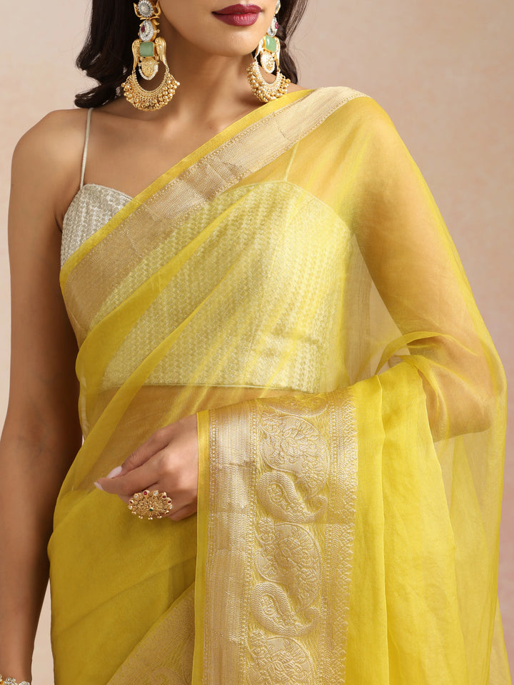 Lime Organza Saree With Unstitched Blouse| SHOBITAM