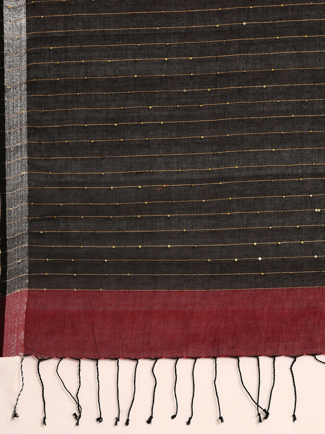 Red Black Sequins Cotton Handloom Saree | SHOBITAM