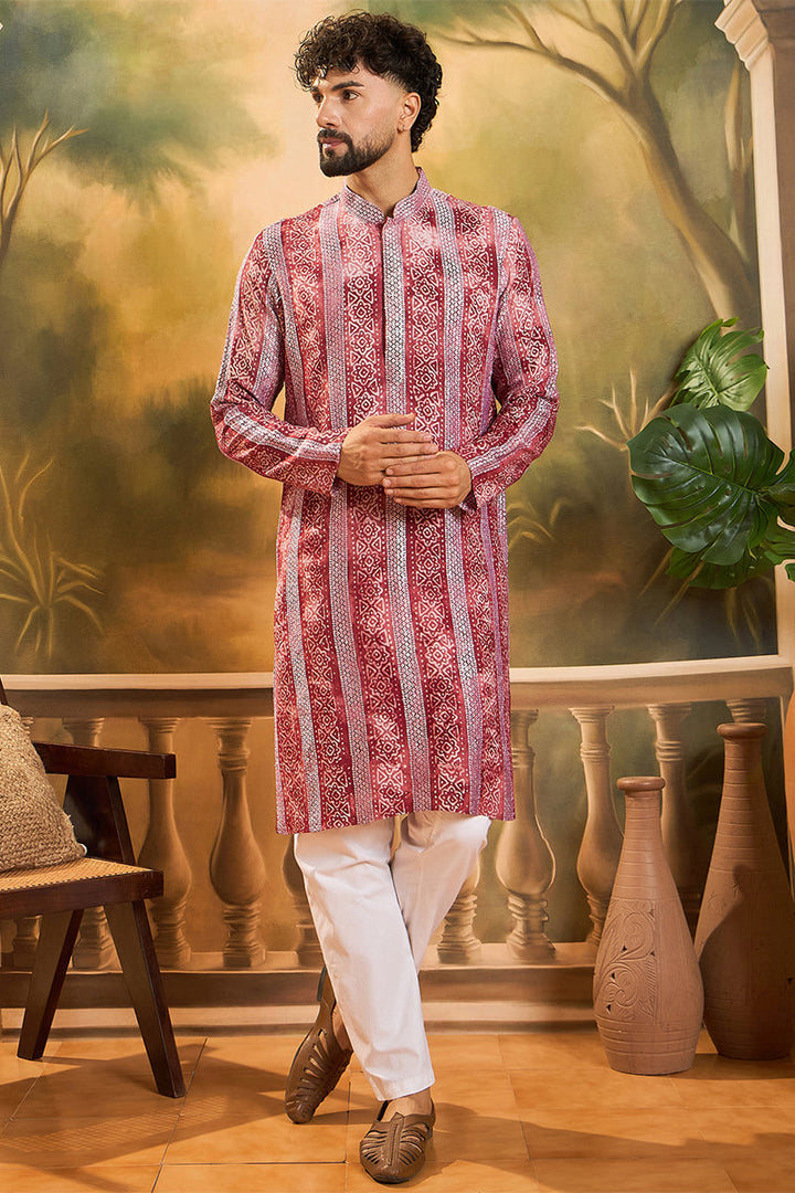 Red Viscose Rayon Batik Printed Straight Kurta | SHOBITAM
