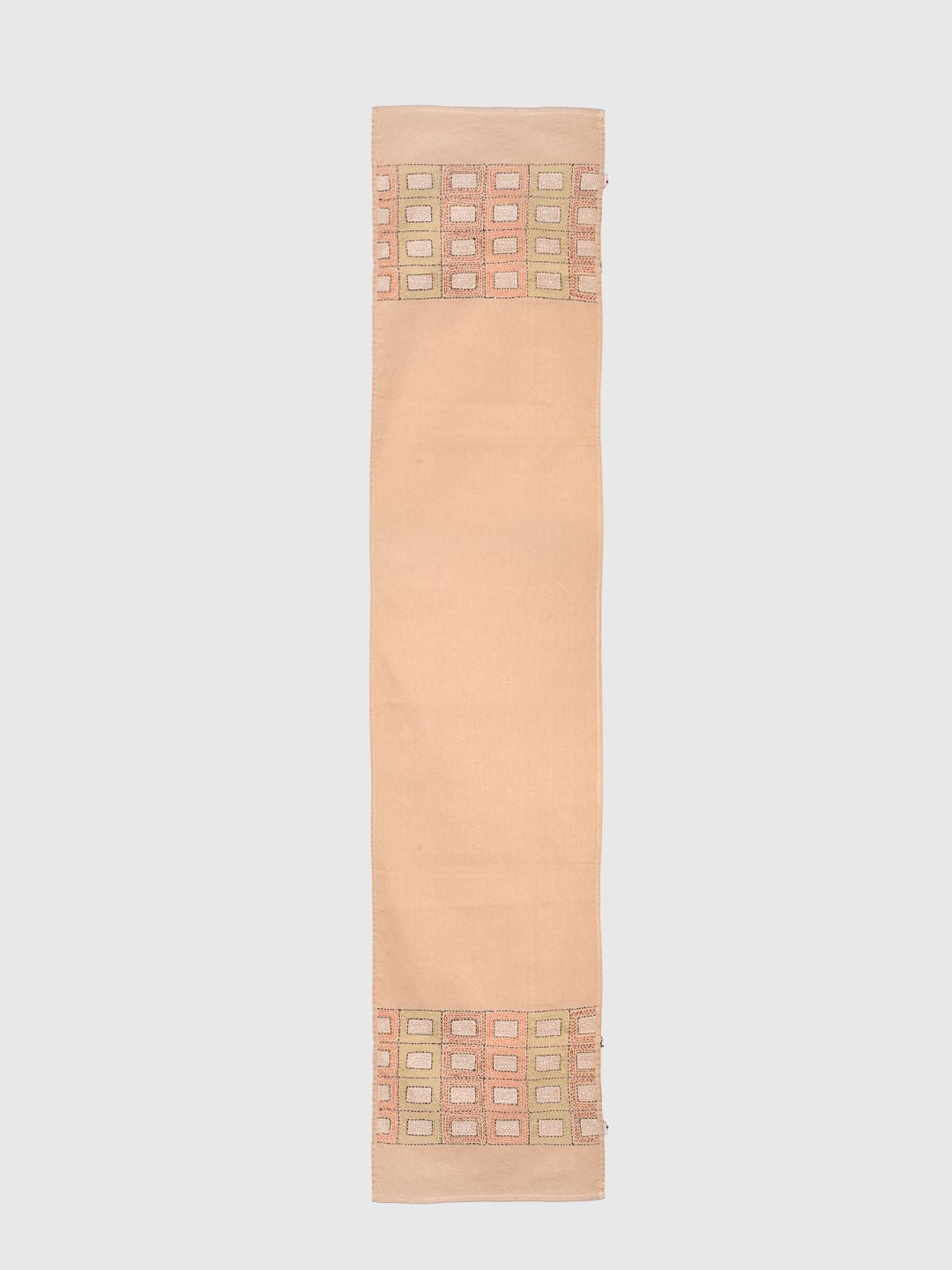 Beige Kantha Cotton Dining Table Runner | SHOBITAM