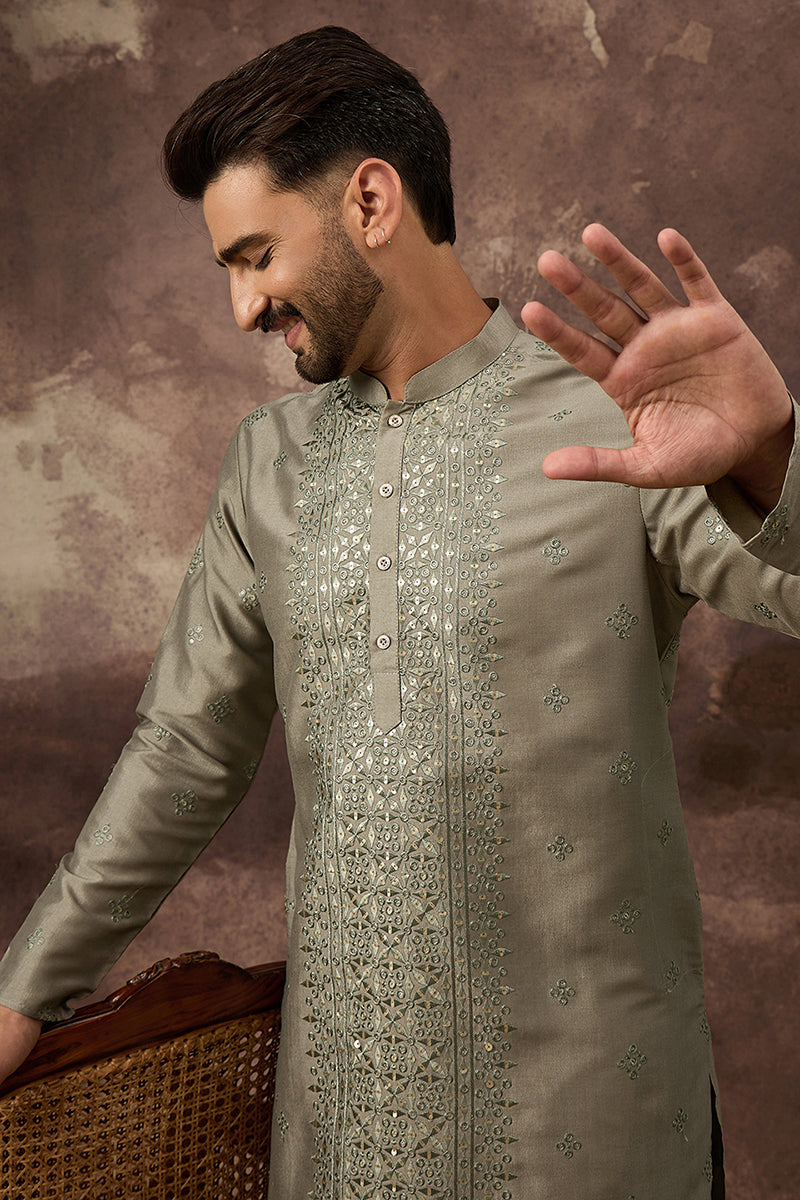 Mavue Silk Blend Solid Embroidered Straight Kurta with Trouser | SHOBITAM
