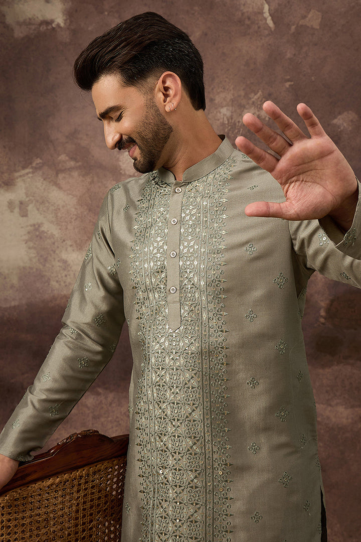 Mavue Silk Blend Solid Embroidered Straight Kurta with Trouser | SHOBITAM