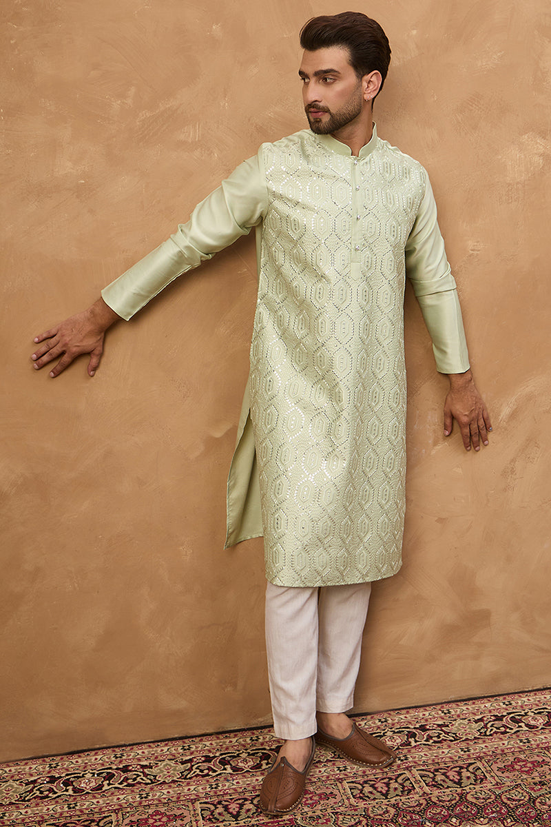 Peach Silk Blend Solid Embroidered Straight Kurta | SHOBITAM