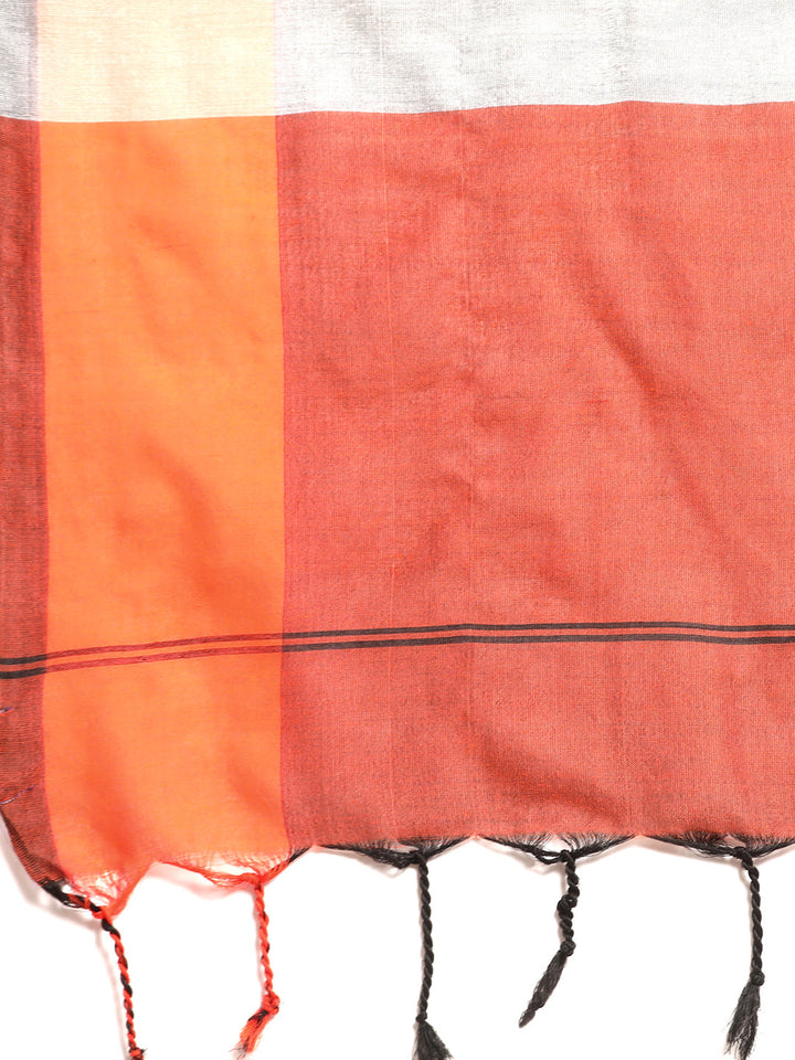 Gray Color block Pure Cotton Saree with Minimal Border and  Blouse piece