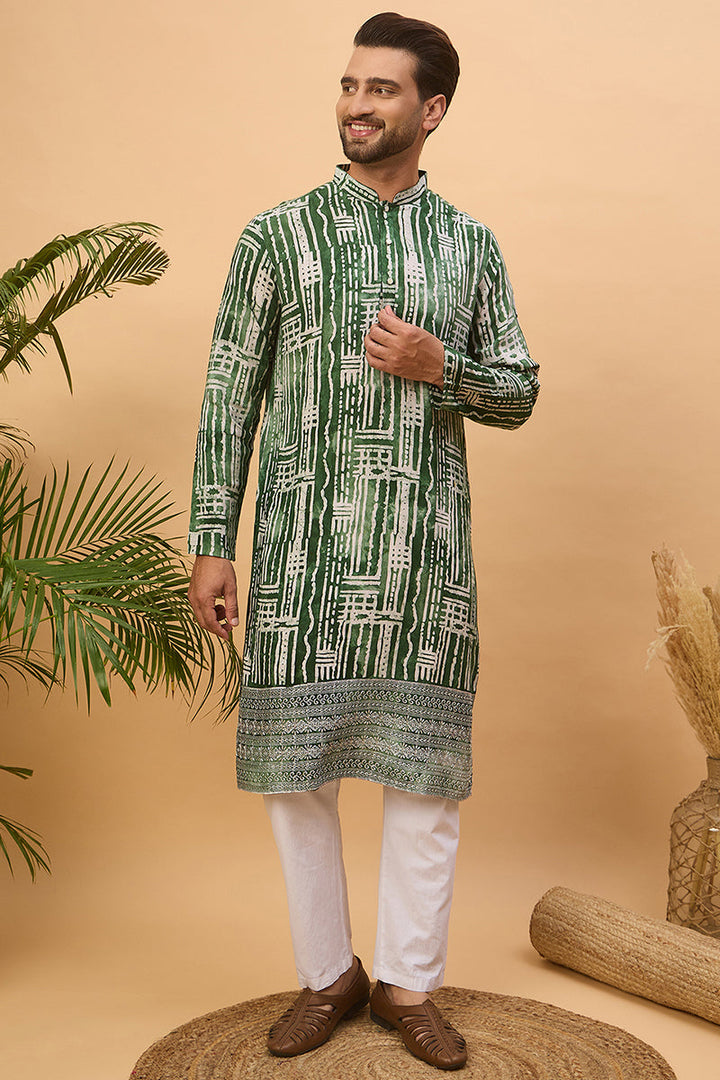 Green Viscose Rayon Batik Embroidered Straight Kurta | SHOBITAM