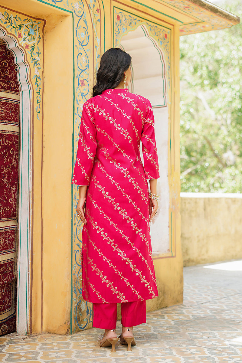 Pink Silk Blend Floral Printed Straight Kurta Trousers With Dupatta | SHOBITAM