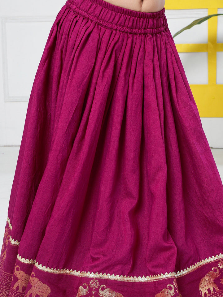 Grapevine Elephant Zari Embroidery Chanderi Cotton Lehenga with Stitched Green Blouse Set | SHOBITAM