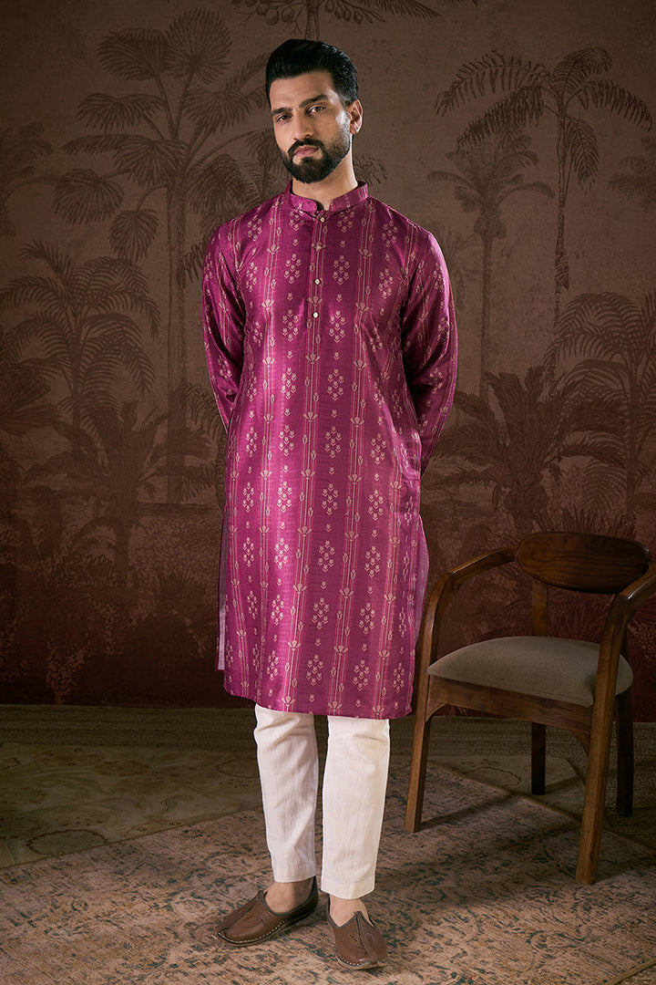 Purple Silk Blend Floral Printed Straight Kurta With Trouser | SHOBITAM