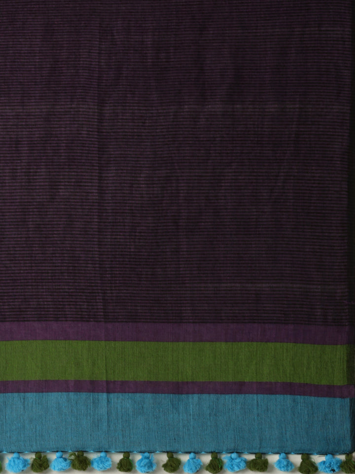 Colour block Cotton Saree with pompoms