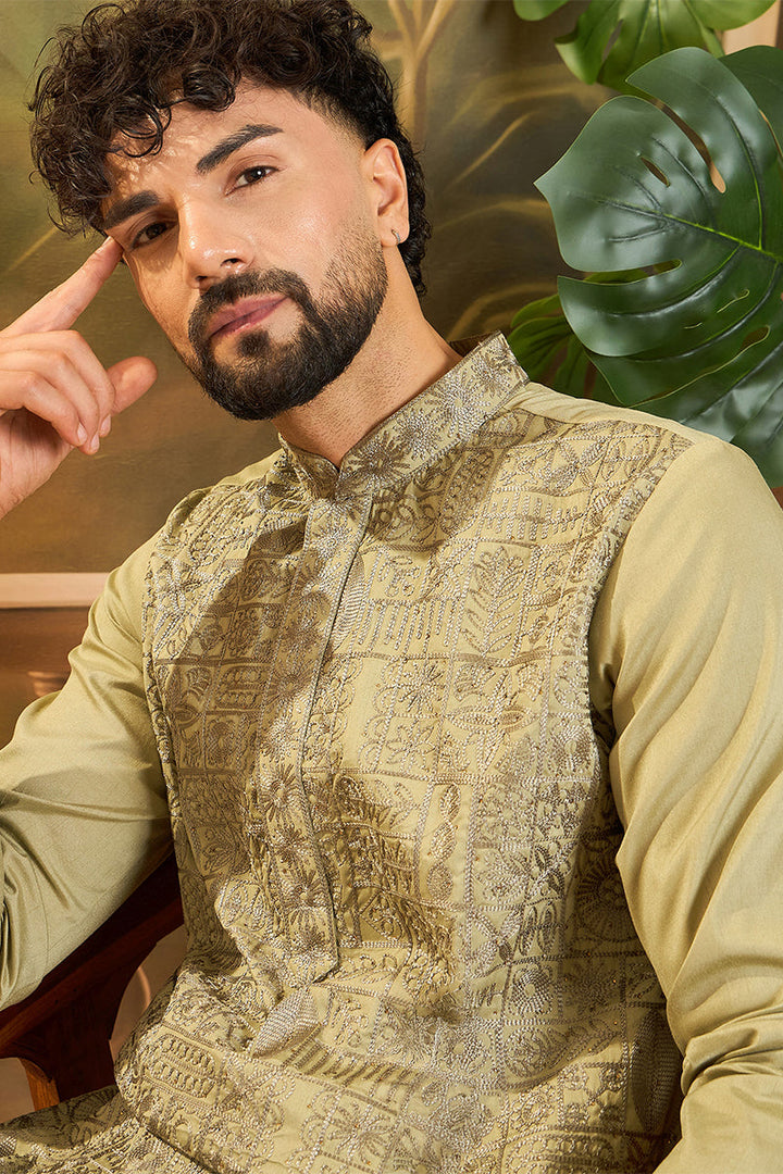 Green Silk Blend Solid Embroidered Straight Kurta | SHOBITAM