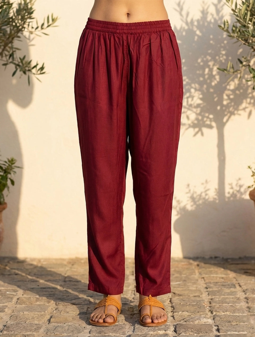 Red Ikat Print Embroidered V-Neck Kurta Pant Dupatta Set| SHOBITAM