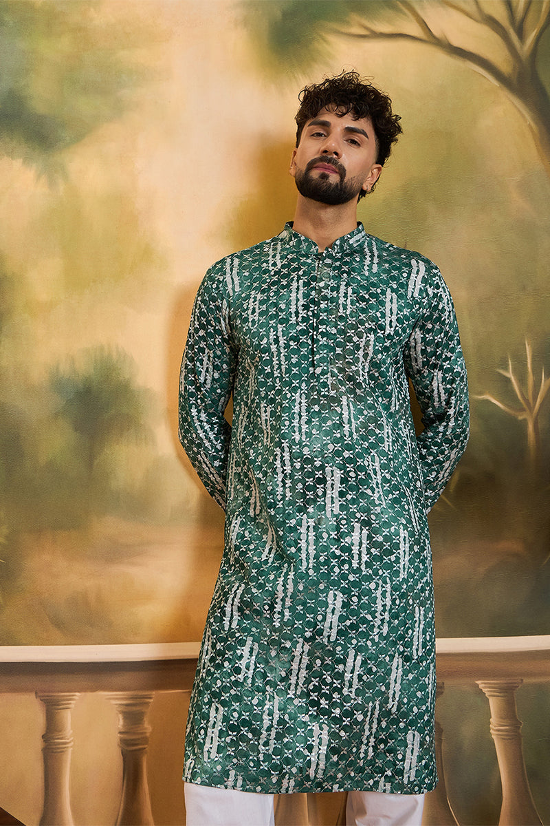 Green Viscose Rayon Embroidered Straight Kurta  | SHOBITAM