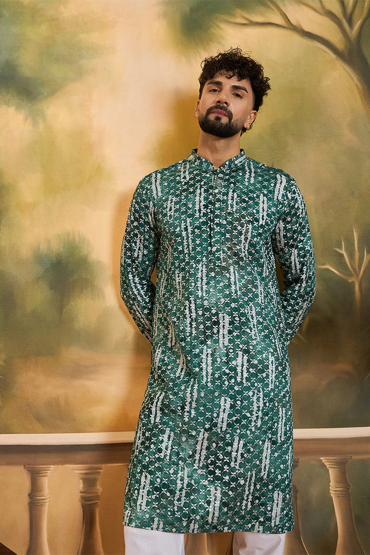 Green Viscose Rayon Embroidered Straight Kurta  | SHOBITAM