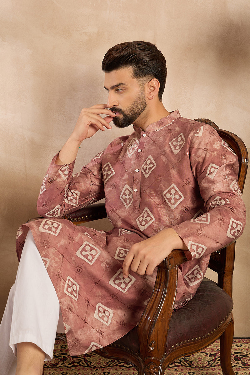 Brown Cotton Solid Embroidered Straight Kurta | SHOBITAM
