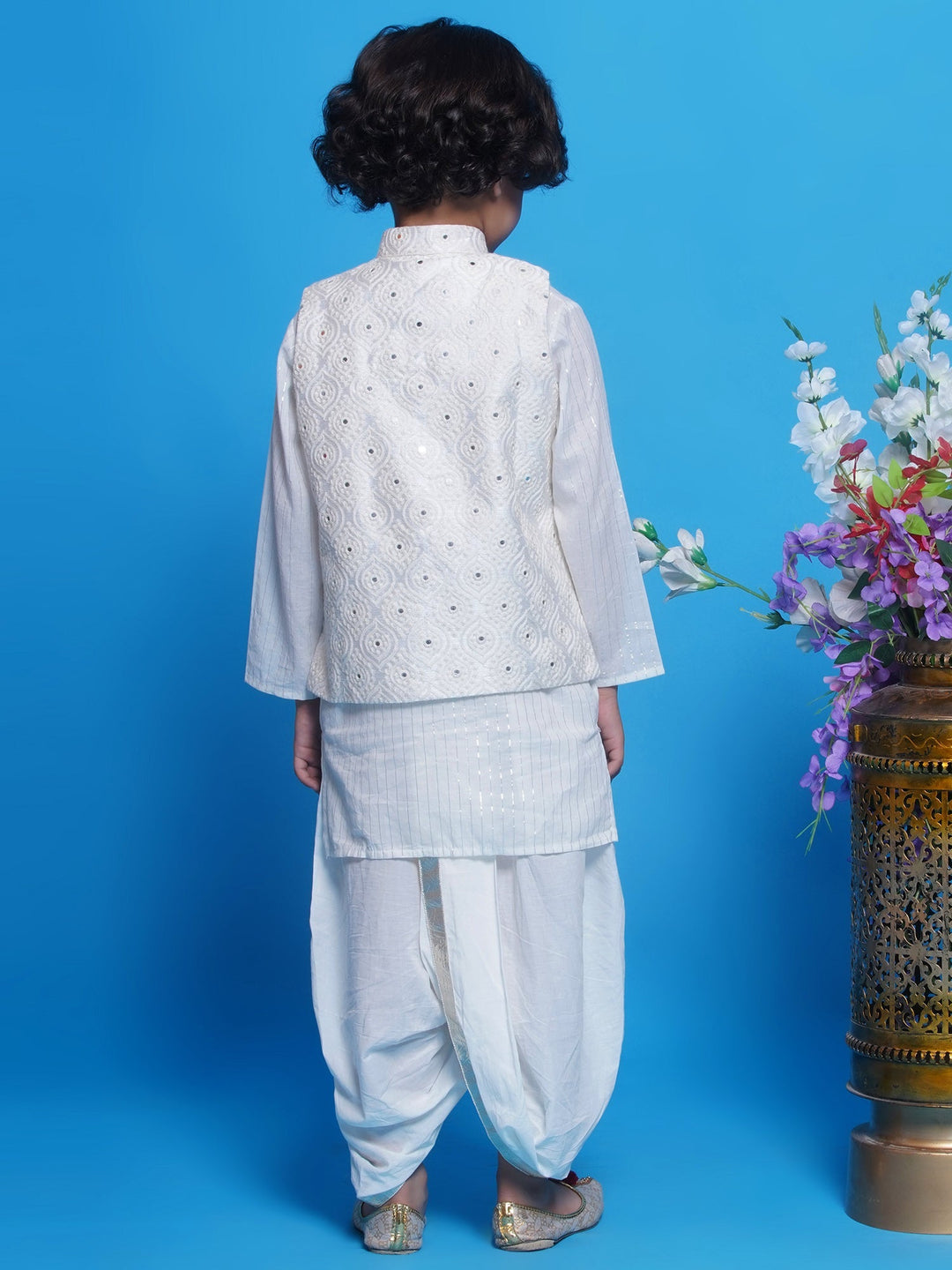 Cream Embroidered Nehru Jacket Set | SHOBITAM