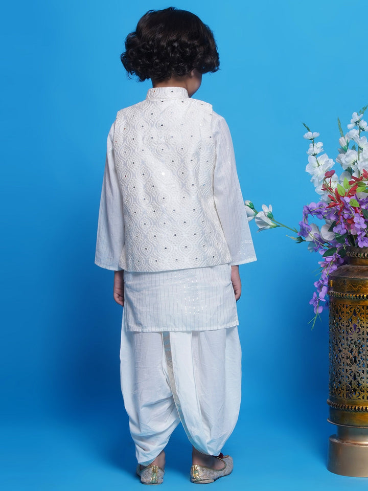 Cream Embroidered Nehru Jacket Set | SHOBITAM