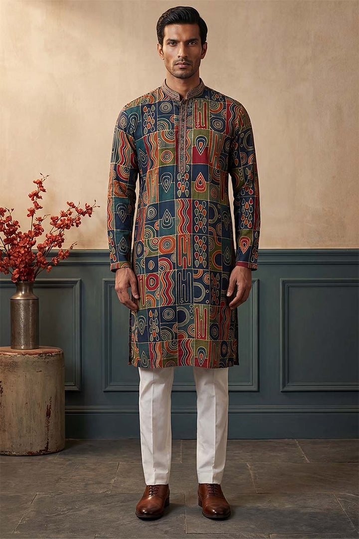 Viscose Rayon Multi Abstract Printed Calf Length Straight Kurta | SHOBITAM