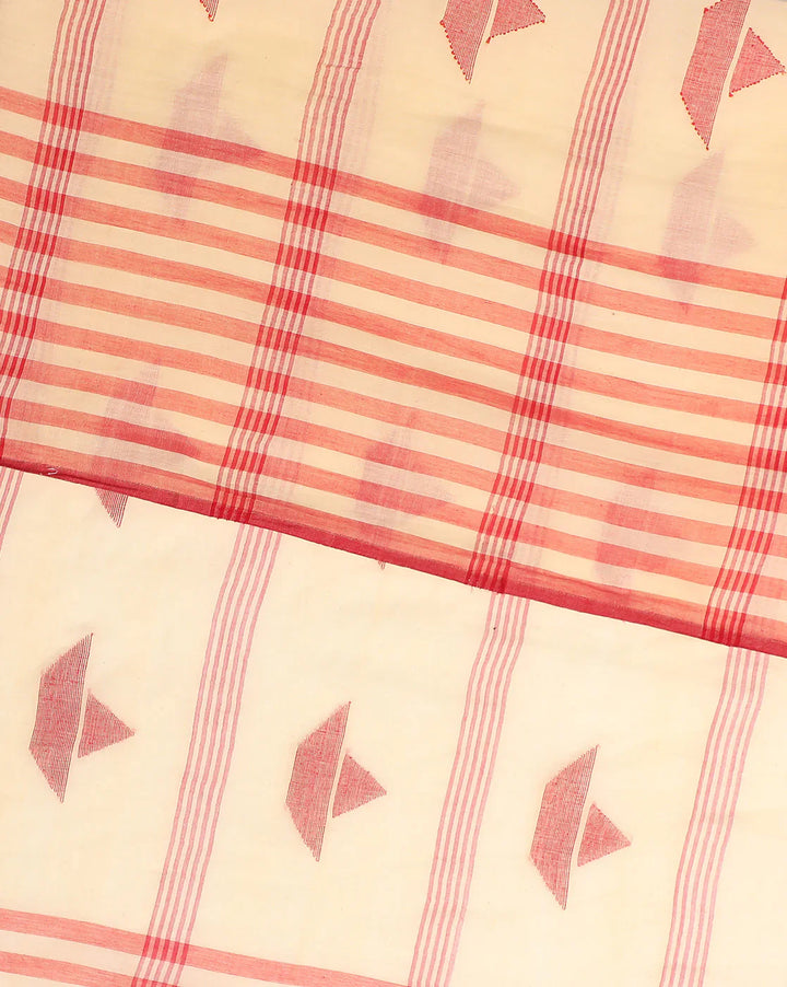 Cream Handloom Jamdani Cotton Saree