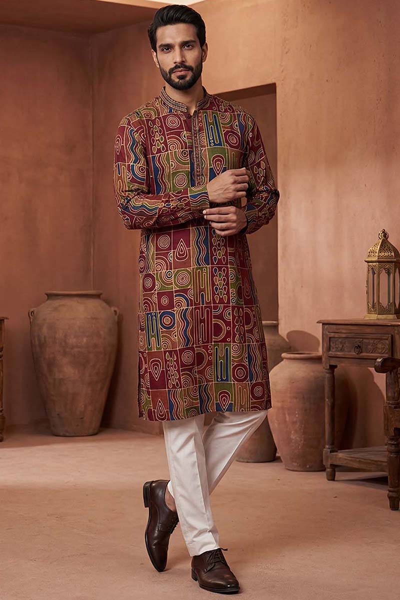 Viscose Rayon Multi Abstract Printed Calf Length Straight Kurta | SHOBITAM