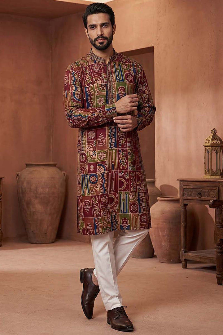 Viscose Rayon Multi Abstract Printed Calf Length Straight Kurta | SHOBITAM