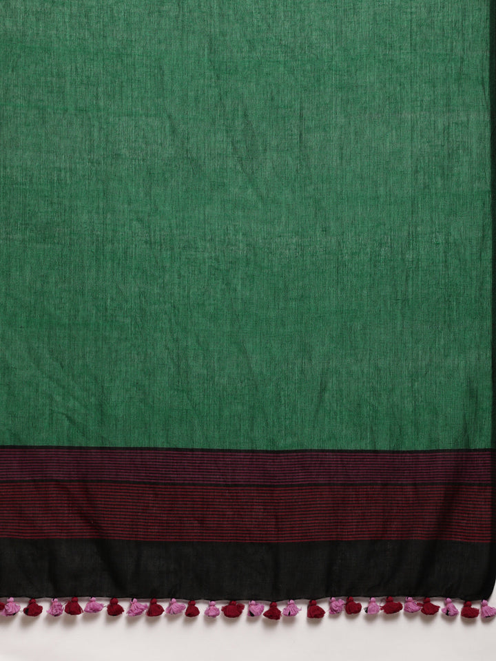 Colour block Cotton Saree with pompoms