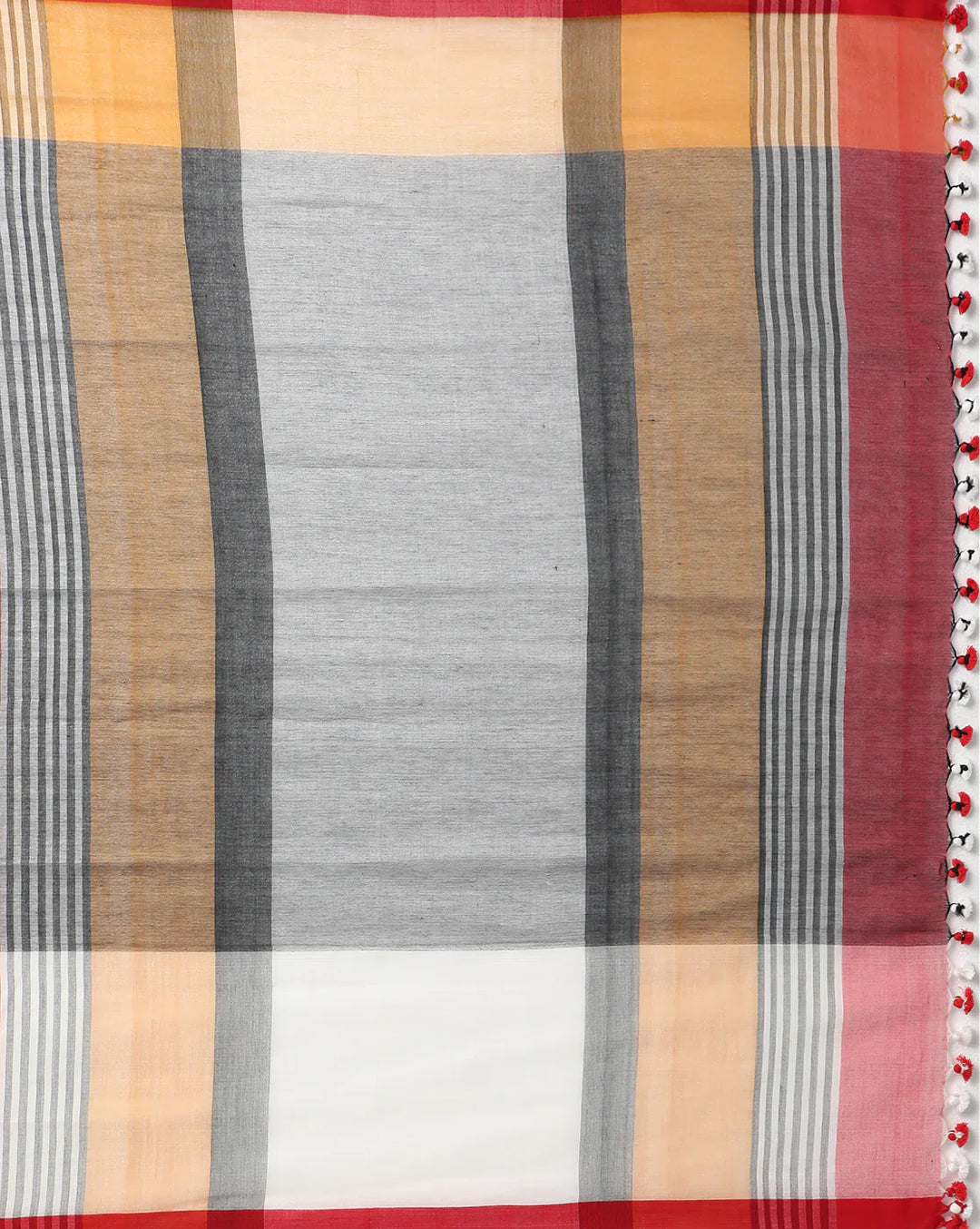 Maroon-Gray Handloom Color Block Cotton Saree