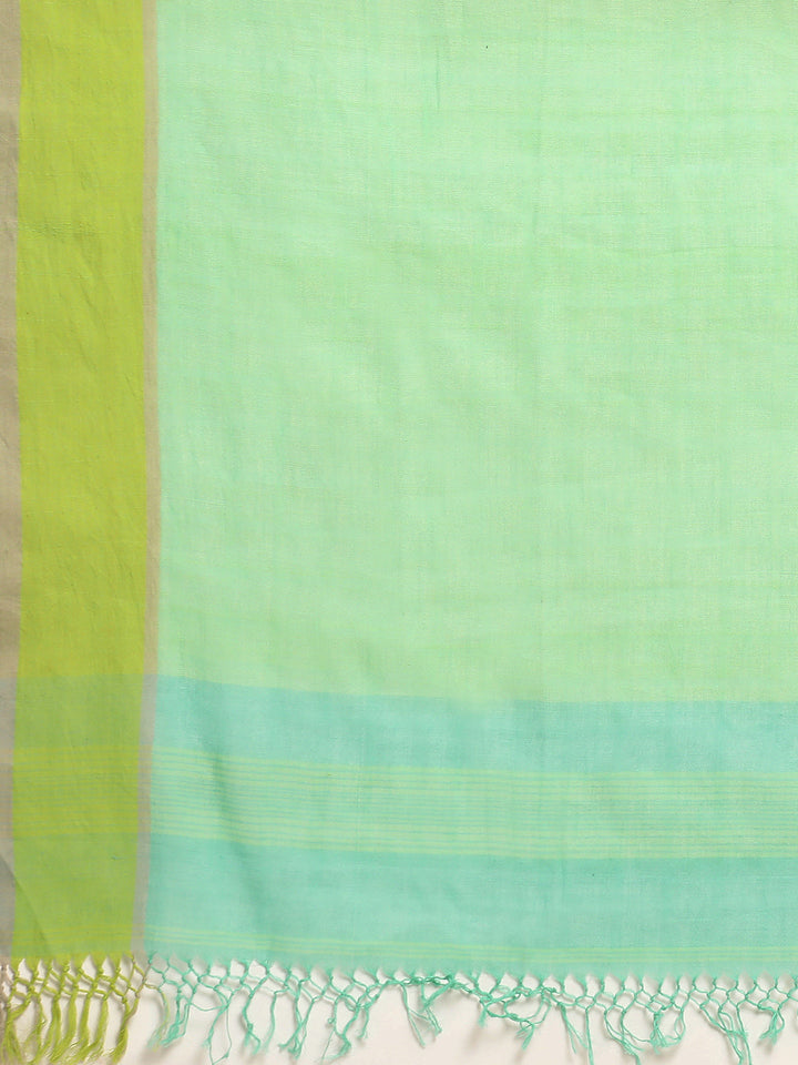 Sea Green Cotton Saree | SHOBITAM