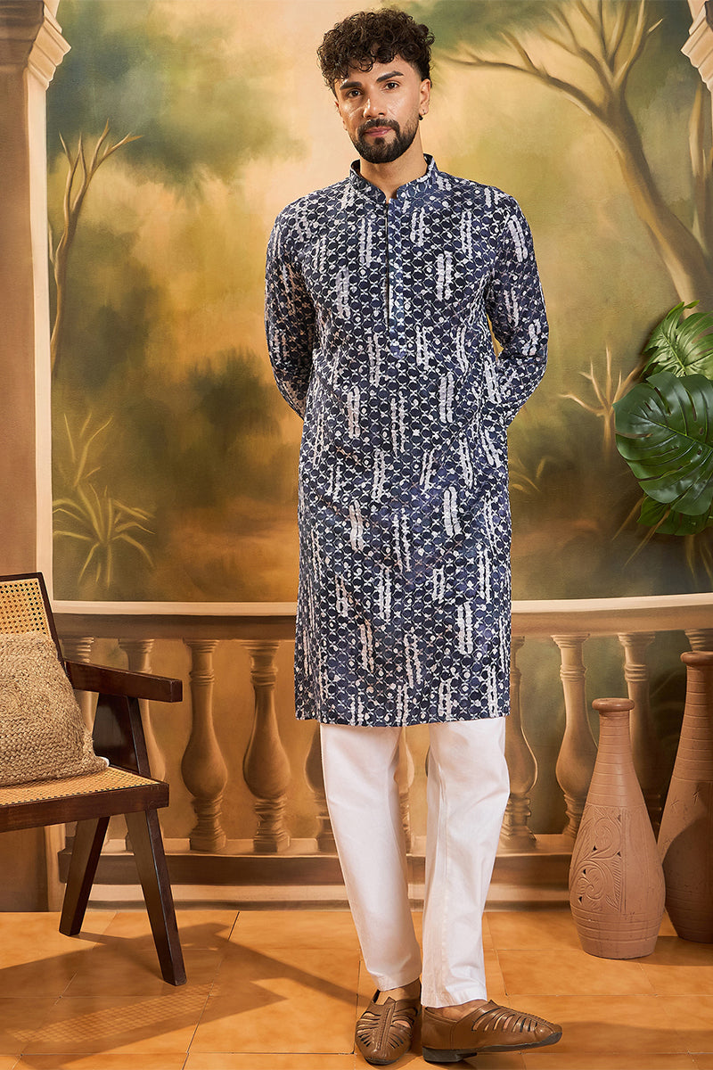 Blue Viscose Rayon Embroidered Straight Kurta  | SHOBITAM