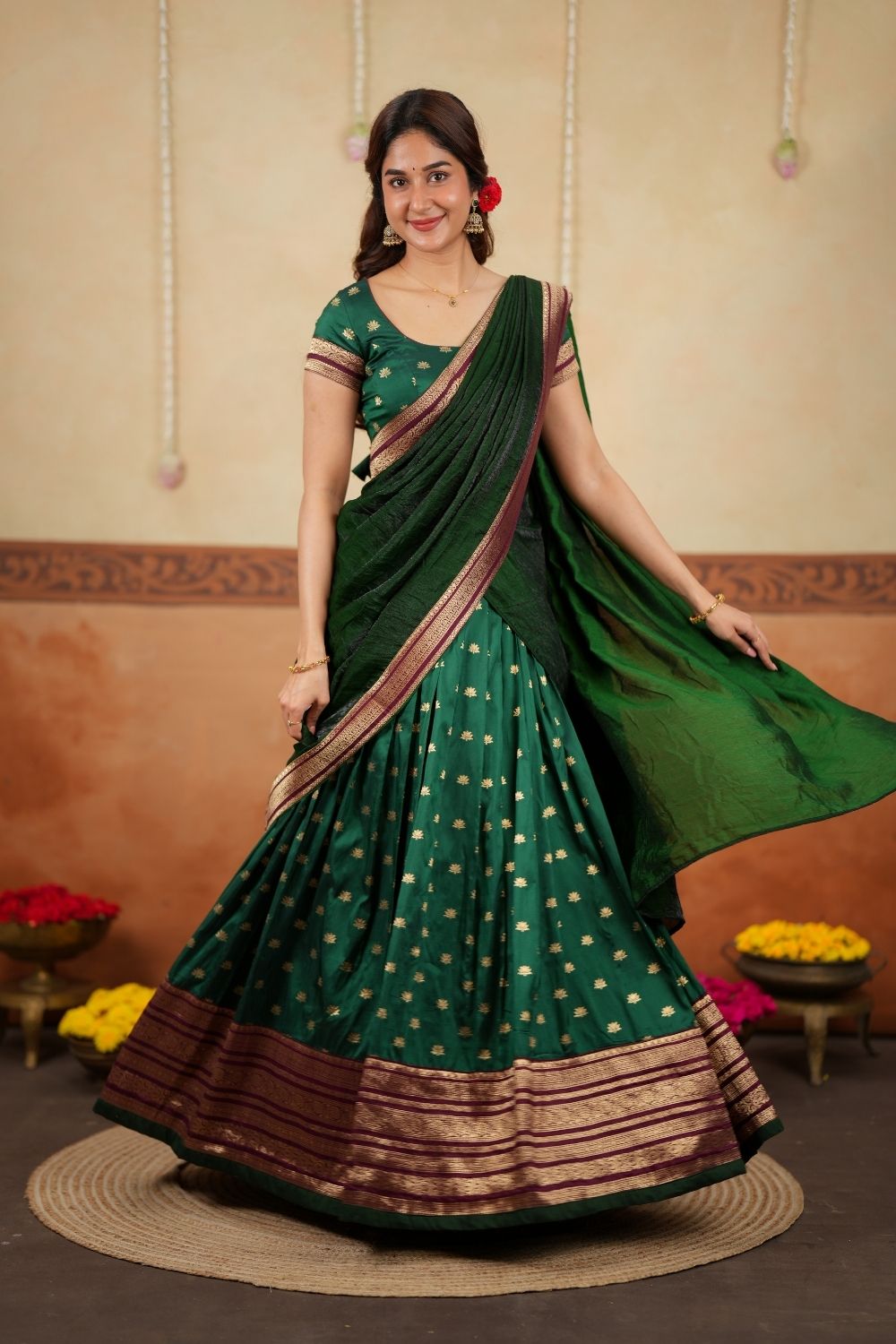 Shravya Green Halfsaree (Set of 3) | SHOBITAM